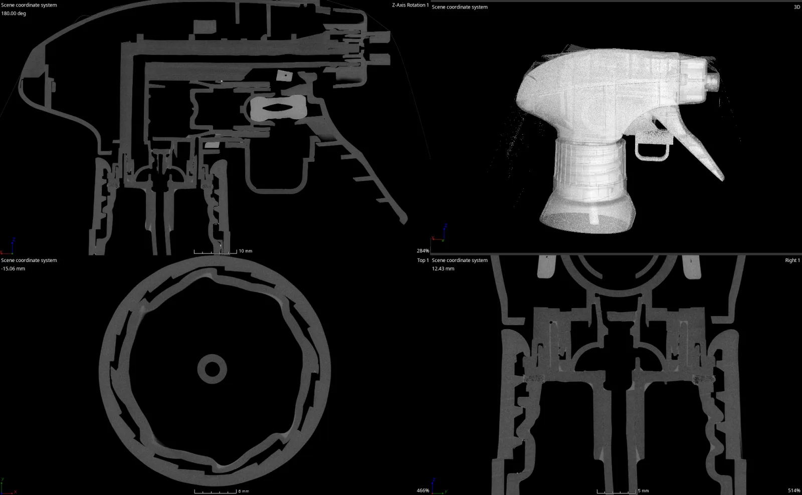 3D Micro CT 조립부 검사 — 용기 펌프 조립부 단면 영상